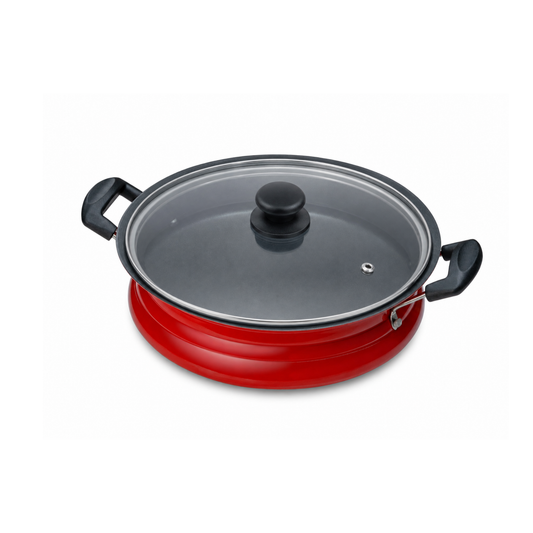 Gabry Non-Stick Meenchatty 28 cm | Glass Lid | PFOA-Free | Fish Curry Pot