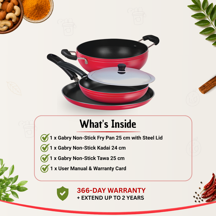 Gabry Classic Non-Stick 4-Piece Induction Combo | Kadai, Tawa & Fry Pan