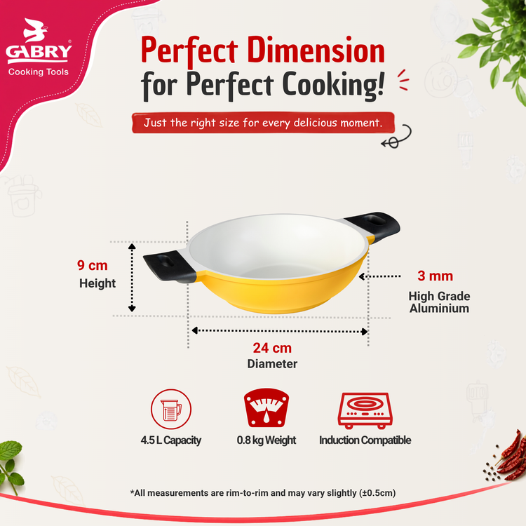 GABRY Ceramic Coated Die-Cast Kadai 24 cm | Induction Base