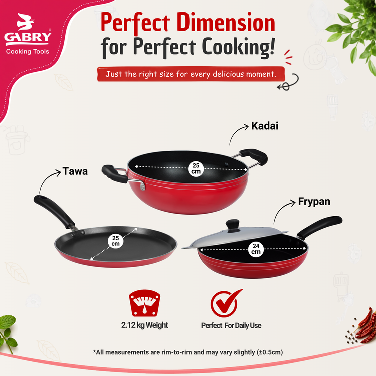 Gabry Classic Non-Stick 4-Piece Combo | Kadai, Tawa, Fry Pan & Lid