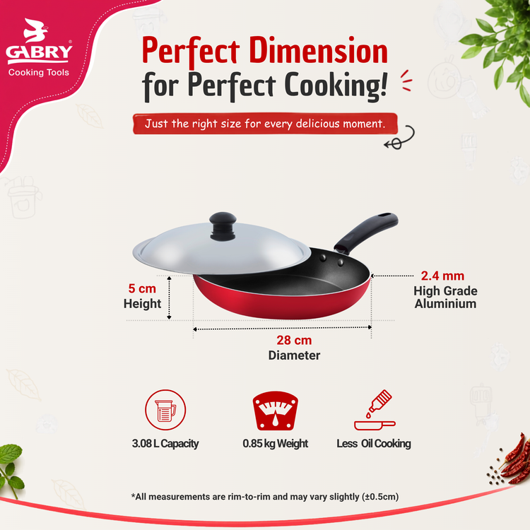 GABRY Classic Non-Stick Fry Pan | Steel Lid | PFOA-Free | Frying