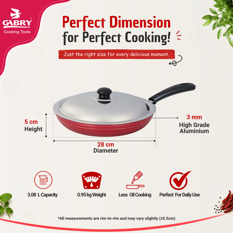 GABRY Non-Stick Fry Pan | PFOA-Free | 3-Layer Coating | Steel Lid | Elegant Series