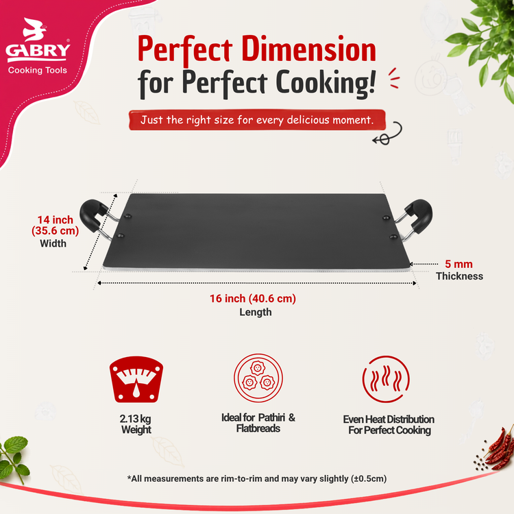GABRY Flat Non-Stick Pathiri Tawa | PFOA-Free | 3-Layer Coating | Elegant Series
