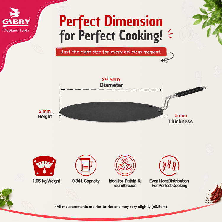 GABRY Non-Stick Pathiri Tawa 29.5 cm | Round Mini | Roti & Dosa Griddle