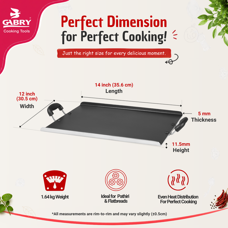 Gabry Non-Stick Raised Edge Pathiri Tawa | PFOA-Free | 3-Layer Coating | Elegant Series