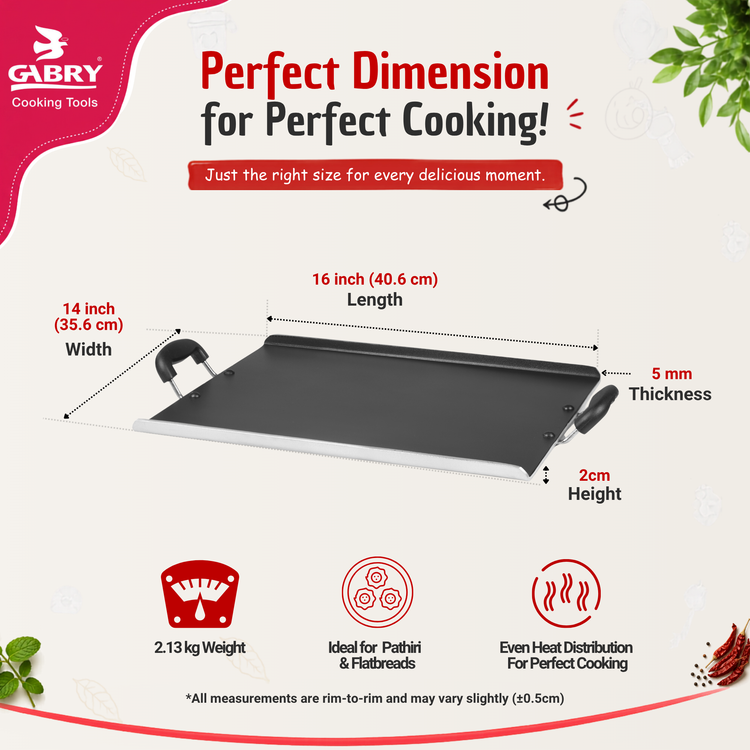 Gabry Non-Stick Raised Edge Pathiri Tawa | PFOA-Free | 3-Layer Coating | Elegant Series