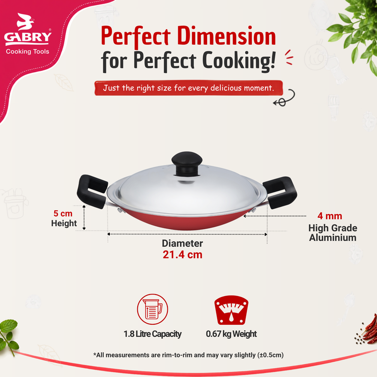 GABRY Non-Stick Deep Appachatty 21.4 cm | Steel Lid | Elegant Series
