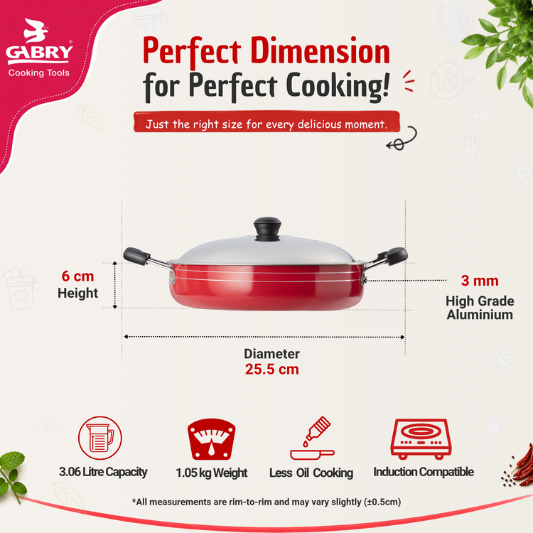 GABRY Non-Stick Induction Saute Pan | PFOA-Free | 3-Layer | Steel Lid