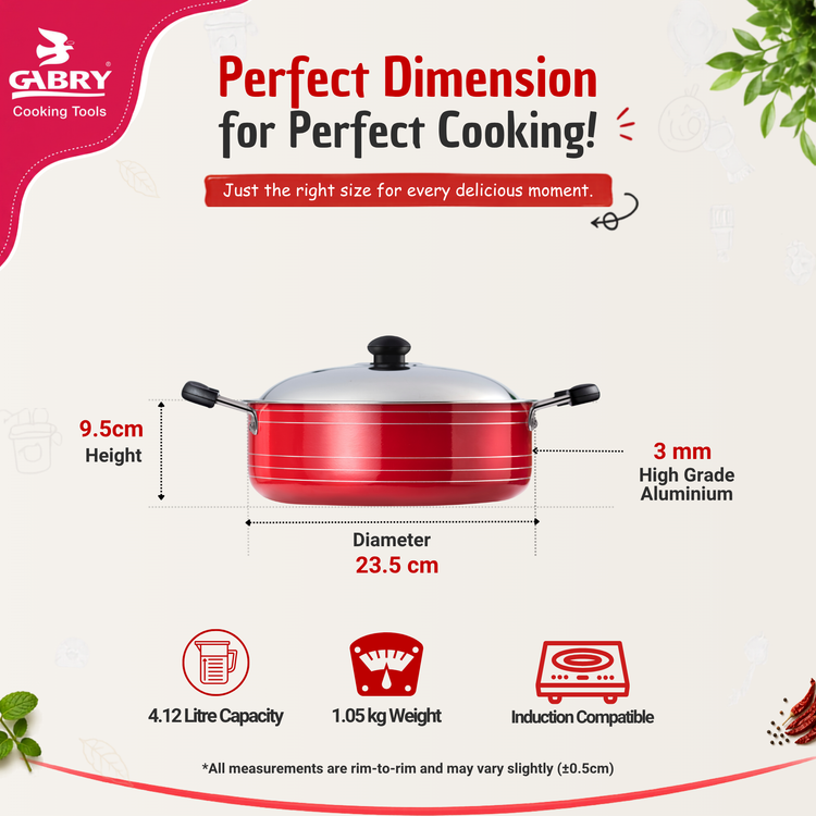 Gabry Non-Stick Cooking Pot | PFOA-Free | 3-Layer Coating | Steel Lid | Elegant Series