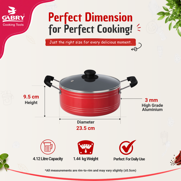 Gabry Non-Stick Cooking Pot | Glass Lid | PFOA-Free | Elegant Plus Series