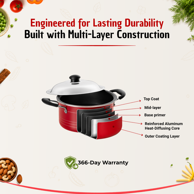 Gabry Non-Stick Stew Pot 20 cm | Steel Lid | Elegant Series