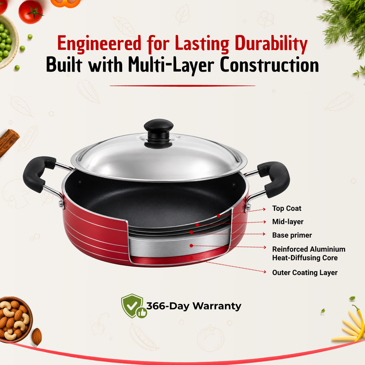 Gabry Non-Stick Cooking Pot | PFOA-Free | 3-Layer Coating | Steel Lid | Elegant Series