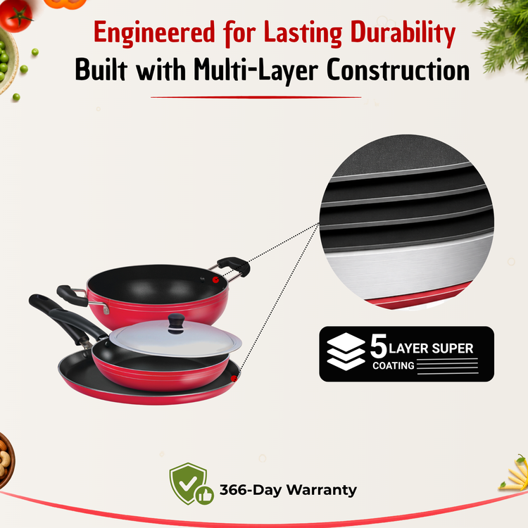 Gabry Classic Non-Stick 4-Piece Combo | Kadai, Tawa, Fry Pan & Lid