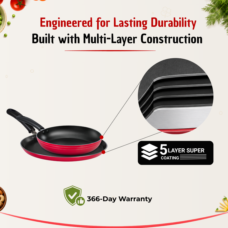 Gabry Classic Non-Stick 2-Piece Combo | Fry Pan & Dosa Tawa | Large
