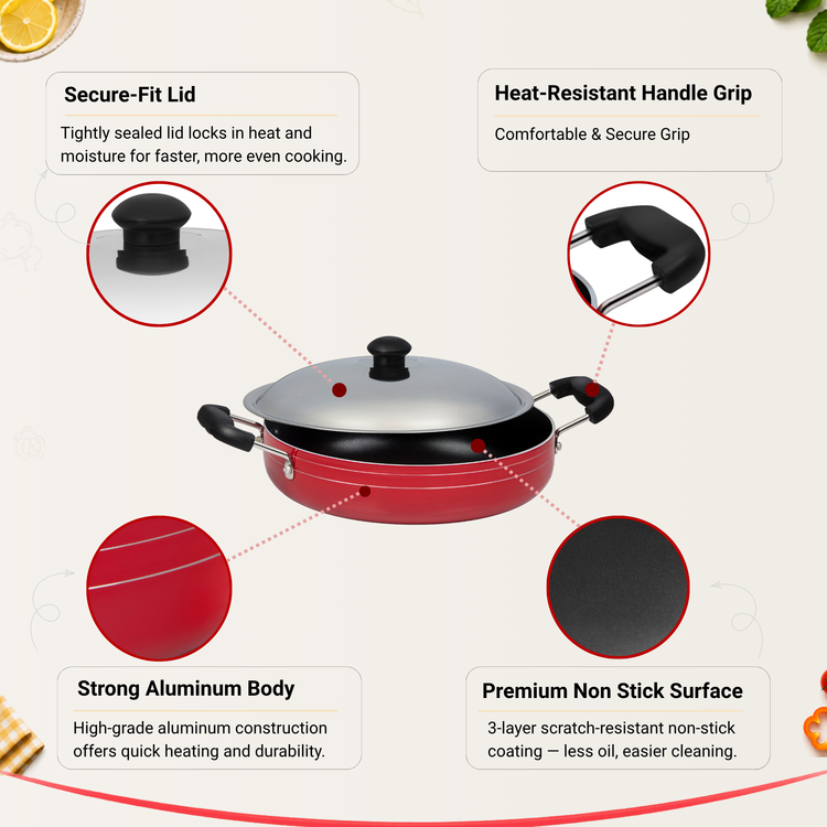 GABRY Non-Stick Saute Pan | PFOA-Free | 3-Layer Coating | Steel Lid