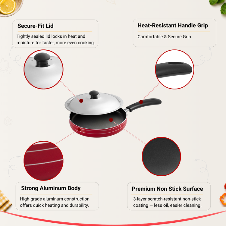 GABRY Non-Stick Saute Pan | PFOA-Free | 3-Layer Coating | Steel Lid