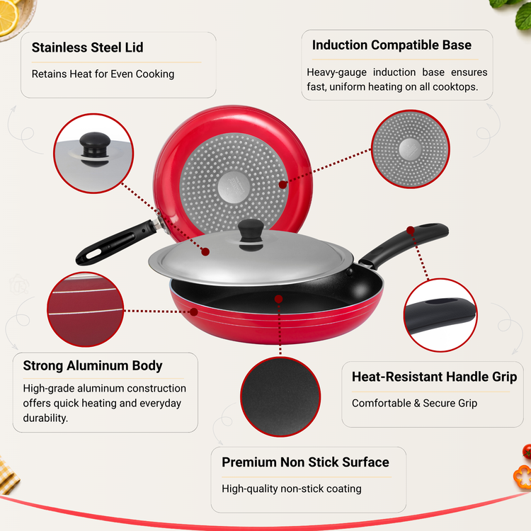 GABRY Non-Stick Induction Fry Pan | PFOA-Free | 3-Layer | Steel Lid