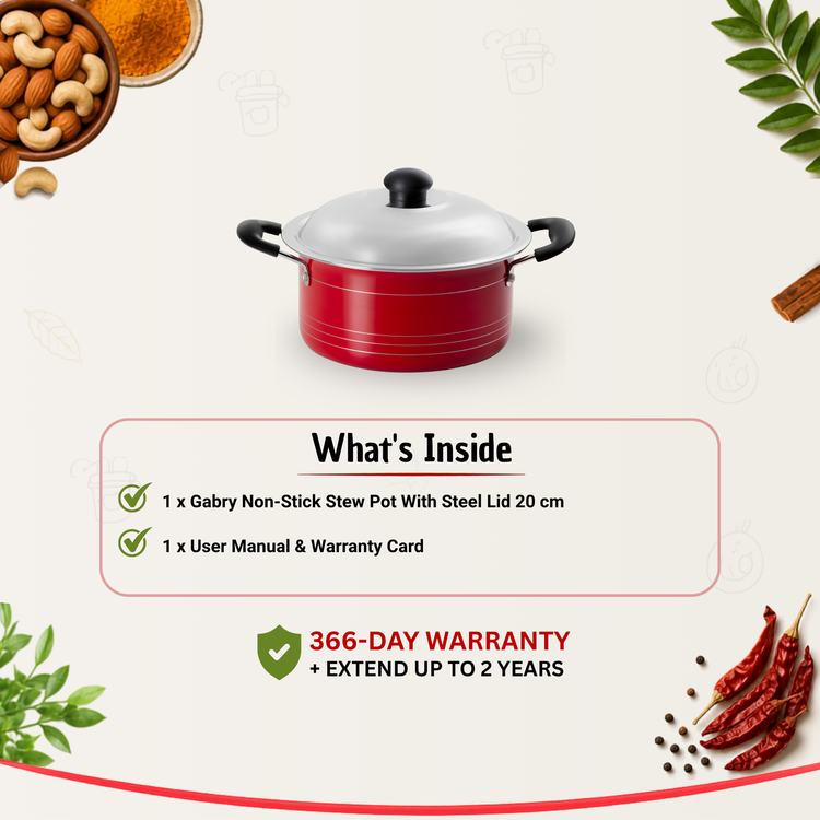 Gabry Non-Stick Stew Pot 20 cm | Steel Lid | Elegant Series