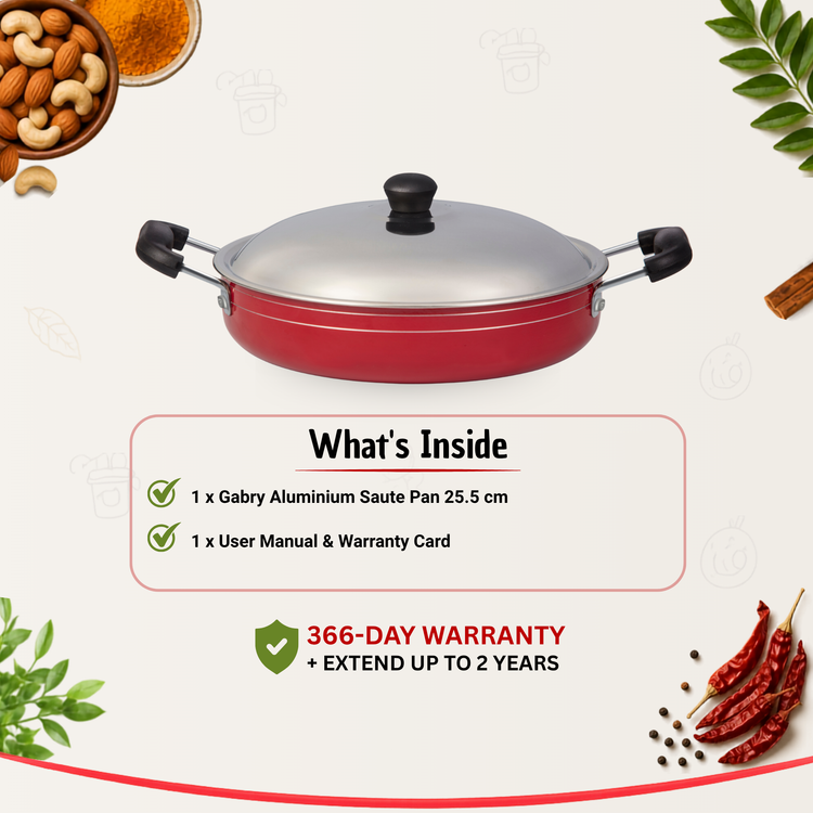 GABRY Non-Stick Saute Pan | PFOA-Free | 3-Layer Coating | Steel Lid