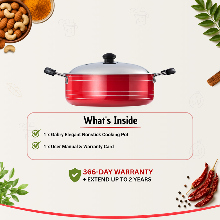 Gabry Non-Stick Cooking Pot | PFOA-Free | 3-Layer Coating | Steel Lid | Elegant Series