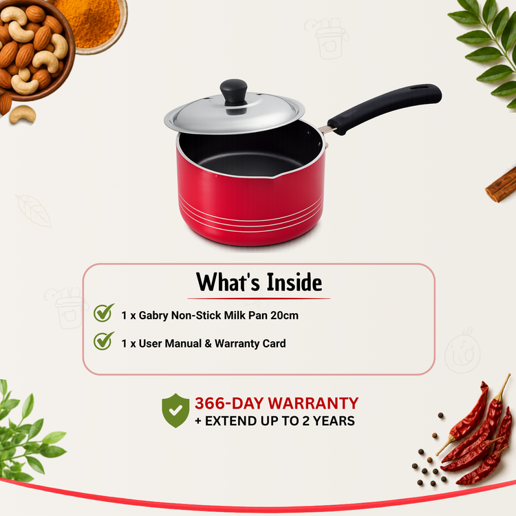 Gabry Non-Stick Milk Pan 20 cm | Steel Lid | Saucepan for Tea & Curry | Elegant Series