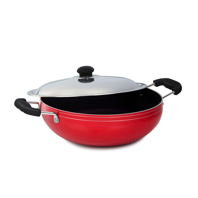 GABRY Non-Stick Kadai | Steel Lid | PFOA-Free | 3-Layer Coating | Elegant Series