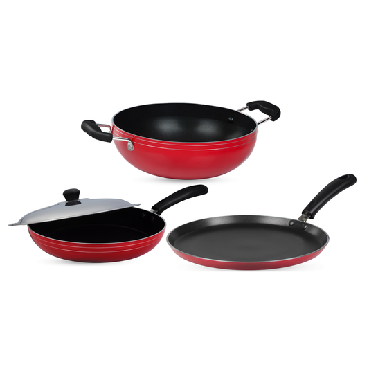 Gabry Classic Non-Stick 4-Piece Combo | Kadai, Tawa, Fry Pan & Lid