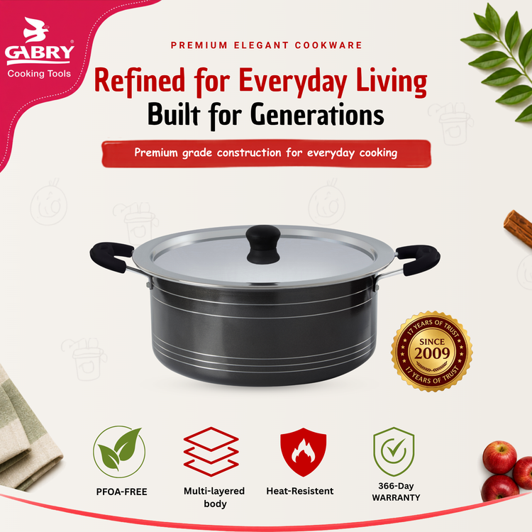 Gabry Non-Stick Biryani Pot | PFOA-Free | 3-Layer Coating | Aluminium Lid