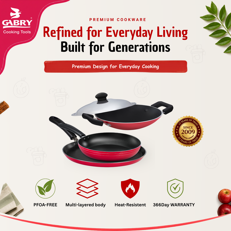 Gabry Classic Non-Stick 4-Piece Combo | Frypan, Appachatty & Lid, Tawa