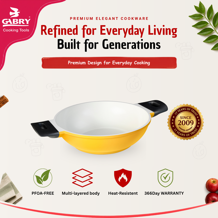 GABRY Ceramic Coated Die-Cast Kadai 24 cm | Induction Base