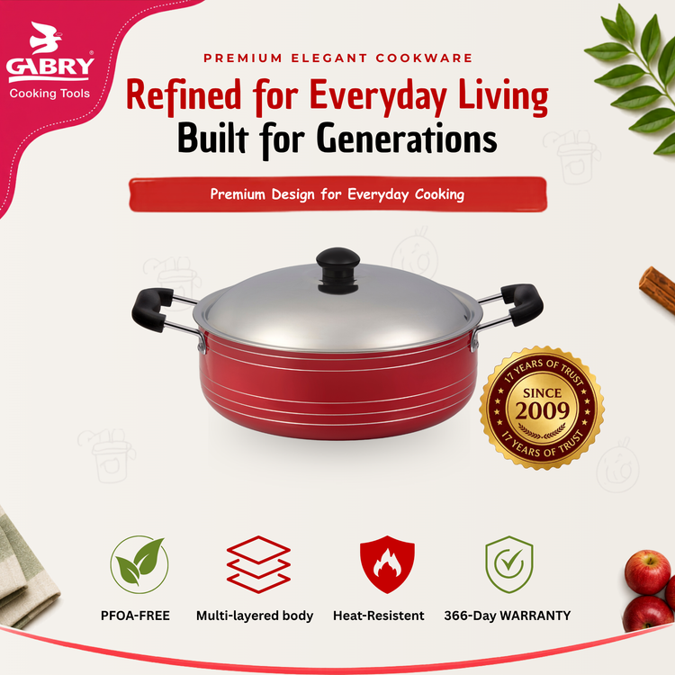 Gabry Non-Stick Cooking Pot | PFOA-Free | 3-Layer Coating | Steel Lid | Elegant Series
