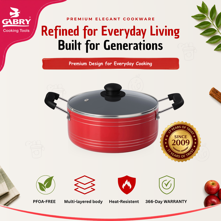 Gabry Non-Stick Cooking Pot | Glass Lid | PFOA-Free | Elegant Plus Series