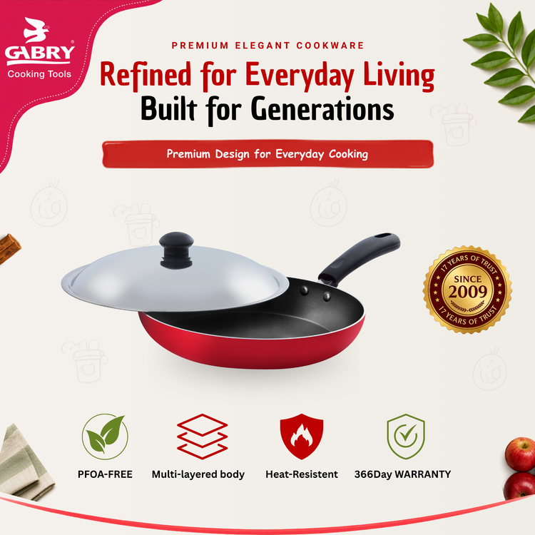 GABRY Classic Non-Stick Fry Pan | Steel Lid | PFOA-Free | Frying