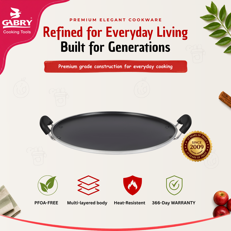 GABRY Non-Stick Pathiri Tawa | Round | Cast Plate | Roti & Dosa Griddle | Elegant Series