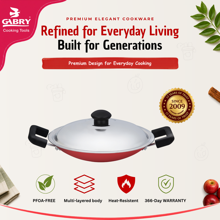 GABRY Non-Stick Deep Appachatty 21.4 cm | Steel Lid | Elegant Series