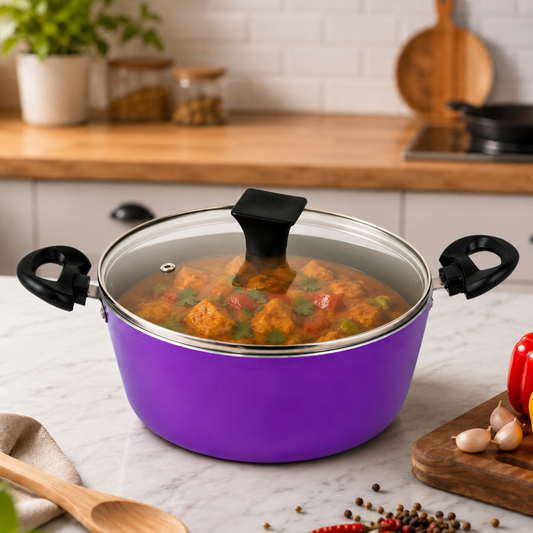 Gabry Non-Stick Casserole 24 cm | Glass Lid | Elegant Plus Series
