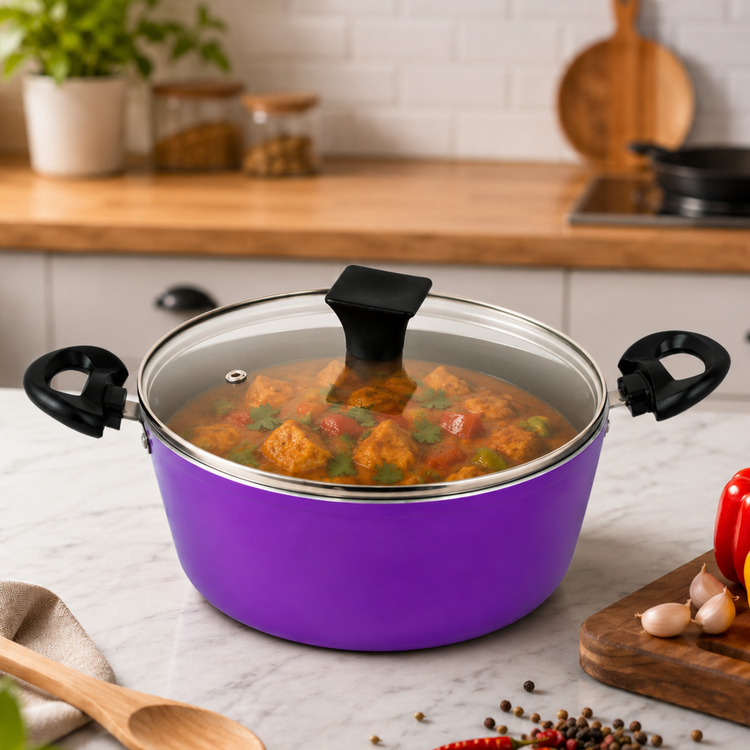 Gabry Non-Stick Casserole 24 cm | Glass Lid | Elegant Plus Series