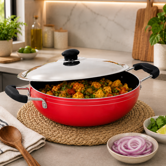 GABRY Classic Non-Stick Kadai 22 cm | Steel Lid | Deep Fry Vessel