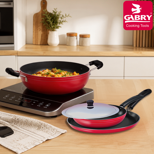 Gabry Classic Non-Stick 4-Piece Induction Combo | Kadai, Tawa & Fry Pan