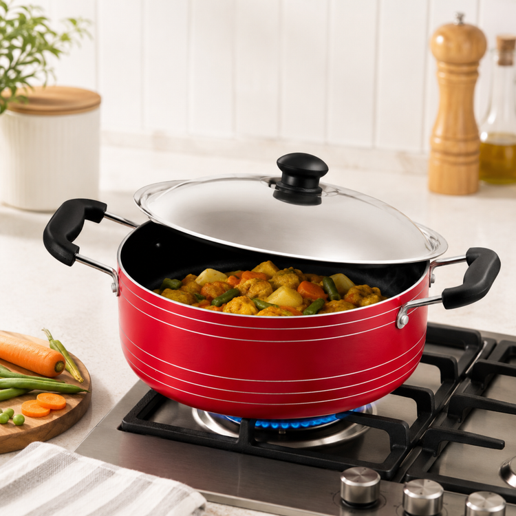 Gabry Non-Stick Cooking Pot | PFOA-Free | 3-Layer Coating | Steel Lid | Elegant Series