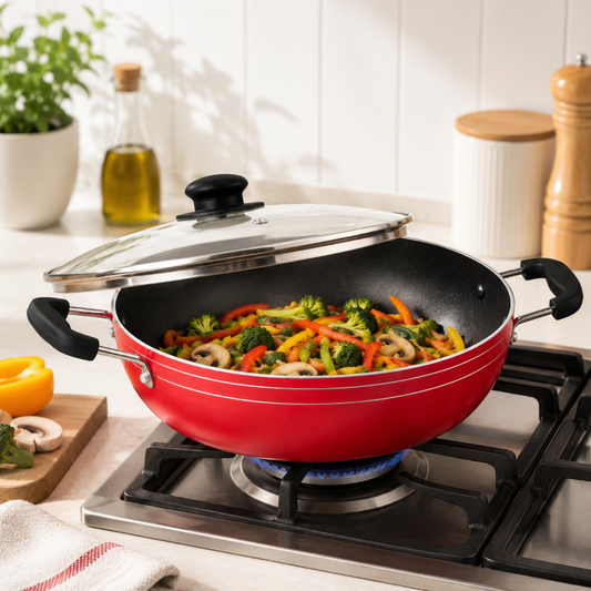GABRY Non-Stick Kadai | Glass Lid | PFOA-Free | Elegant Plus Series