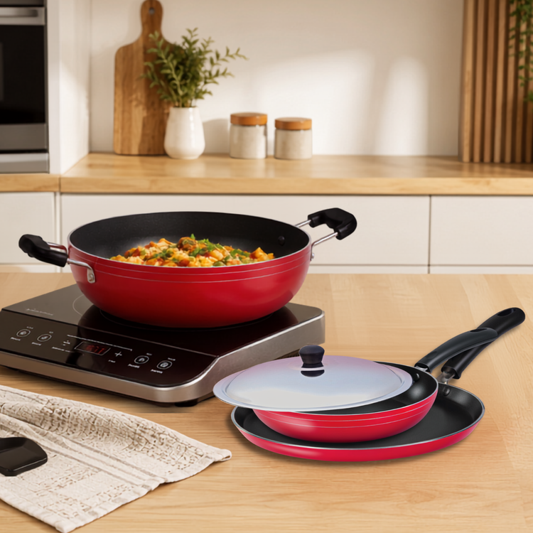Gabry Classic Non-Stick 4-Piece Induction Combo | Kadai, Tawa & Fry Pan