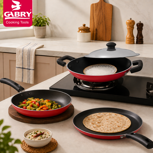 Gabry Classic Non-Stick 4-Piece Combo | Frypan, Appachatty & Lid, Tawa