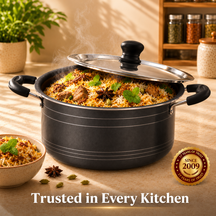 Gabry Non-Stick Biryani Pot | PFOA-Free | 3-Layer Coating | Aluminium Lid