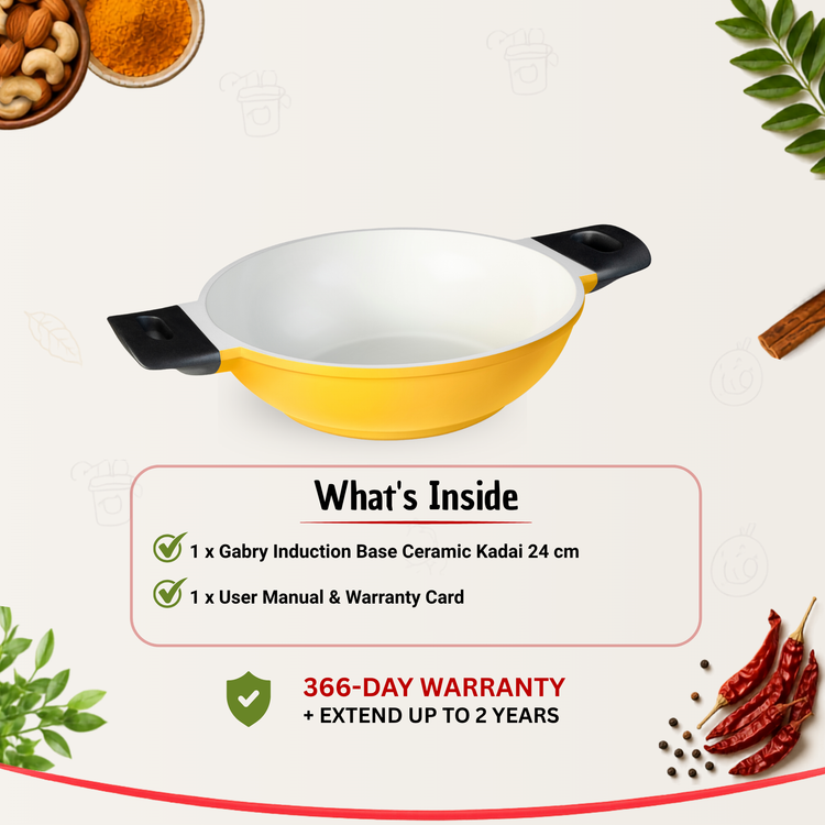 GABRY Ceramic Coated Die-Cast Kadai 24 cm | Induction Base