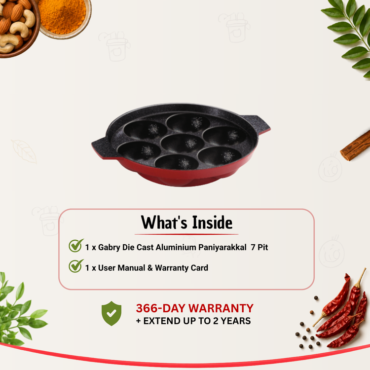 Gabry Aluminum Basic Nonstick Paniyarakkal with Free Scrubber, Heat Resistant Bakelite Handle, Dishwasher Safe and Metal Spoon Friendly