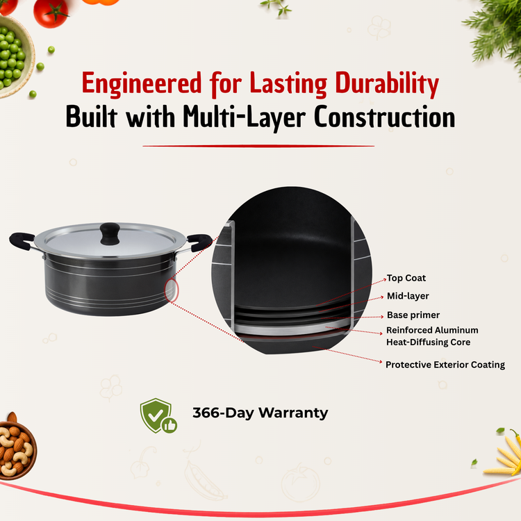 Gabry Non-Stick Biryani Pot | PFOA-Free | 3-Layer Coating |  Aluminium Lid