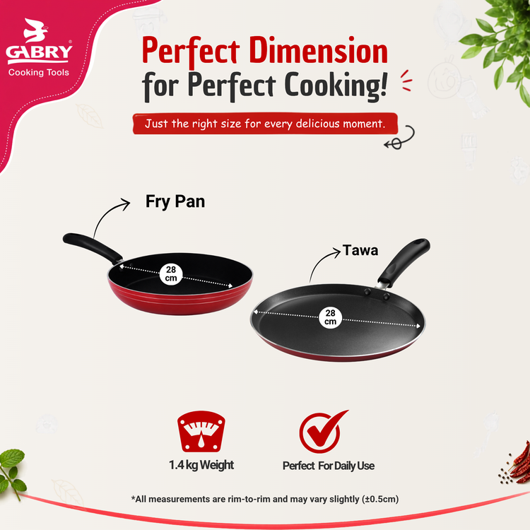 Gabry Classic Non-Stick 2-Piece Combo | Fry Pan & Dosa Tawa | Large