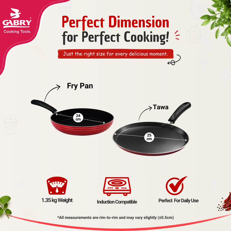 Gabry Classic Non-Stick 2-Piece Induction Combo | Fry Pan & Dosa Tawa