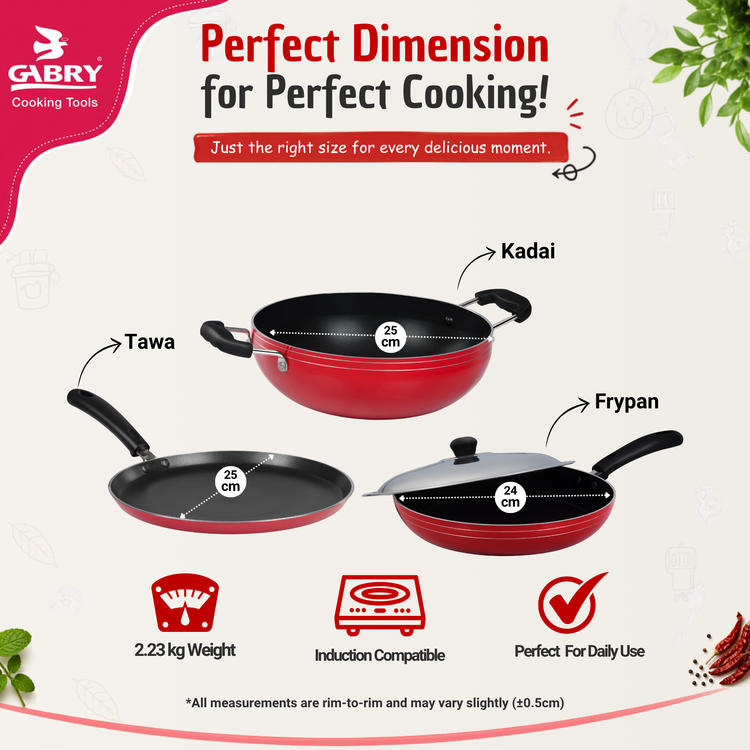 Gabry Classic Non-Stick 4-Piece Induction Combo | Kadai, Tawa & Fry Pan